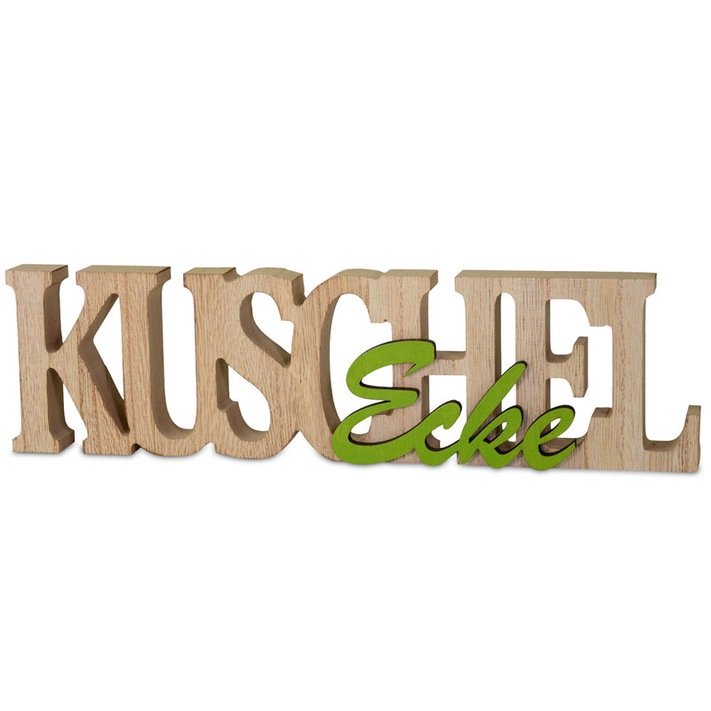 Deko Schriftzug "KuschelEcke" 29 x 8 cm Natur Grün | 19133 - Holz Dekoration