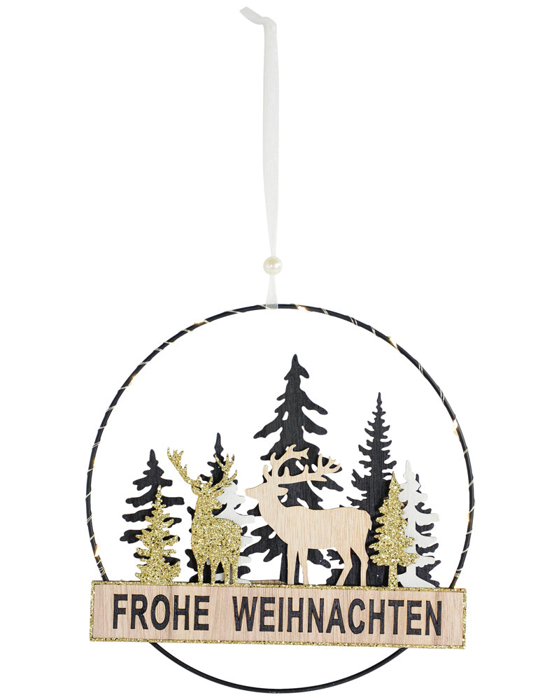 LED Dekohänger Schriftzug "Frohe Weihnachten" Ø 24 cm Schwarz Gold | 12207 - Weihnachtsdekoration