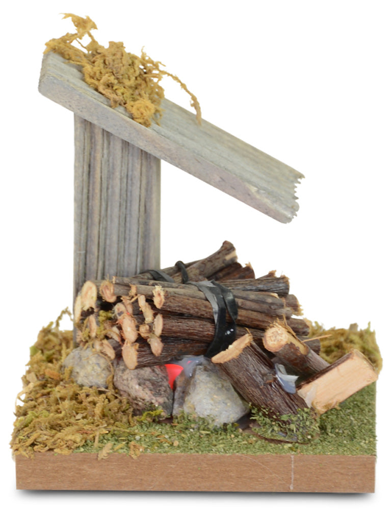Mini Holz Lagerfeuer mit Vordach und LED - 8,5 cm | 78379 - Krippen Zubehör