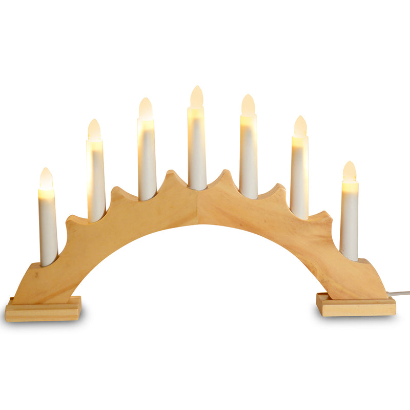 LED Schwibbogen Lichterbogen Rund 7 Kerzen 40x5x24cm - Fensterleuchter Holz Farbwahl