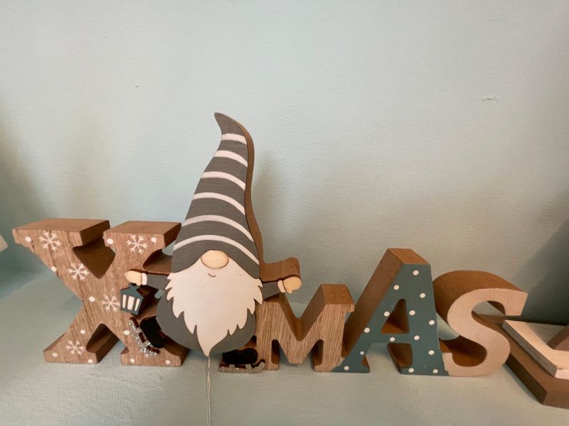 Holzschriftzug Xmas | Blau Grau mit Schnee-Effekt | 28×14,5 cm | 10286