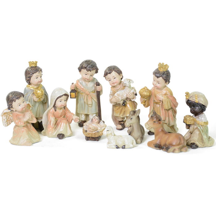 Kinderkrippenfiguren Set 11-tlg. 3,0 - 7,5 cm Naturfarben Weihnachtskrippe | 78459