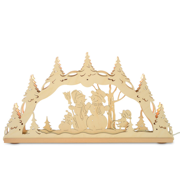 Original Erzgebirge Holz Lichterbogen "Schneemannfamilie" 55 cm | 13000 - Schwibbogen