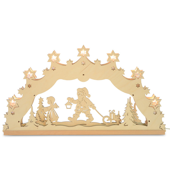 Original Erzgebirge Lichterbogen "Weihnachtsmann mit Engel" 55 cm | 13001