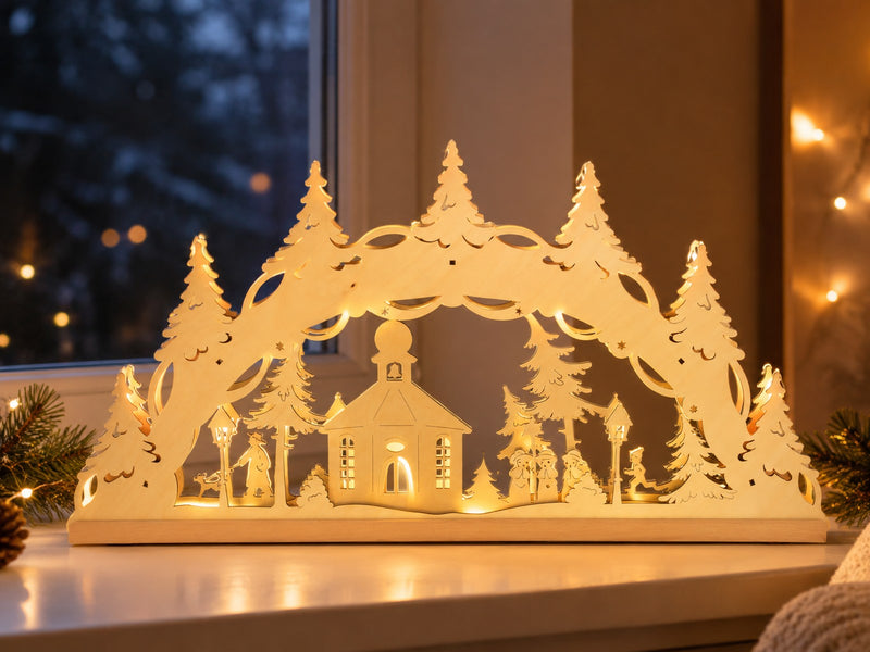 Original Erzgebirge Holz Lichterbogen "Seiffener Kirche" 55 cm | 13002 - Schwibbogen