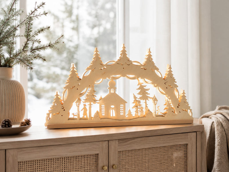 Original Erzgebirge Holz Lichterbogen "Seiffener Kirche" 55 cm | 13002 - Schwibbogen