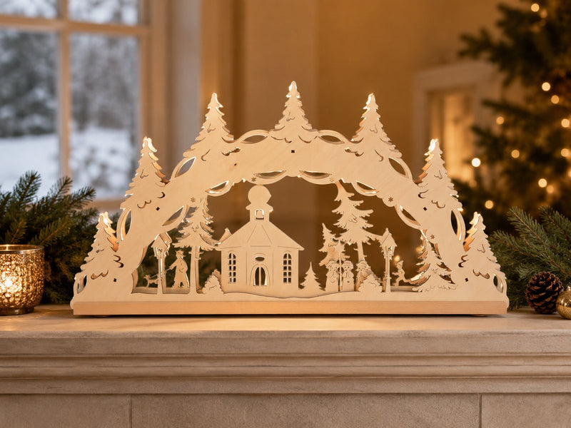 Original Erzgebirge Holz Lichterbogen "Seiffener Kirche" 55 cm | 13002 - Schwibbogen