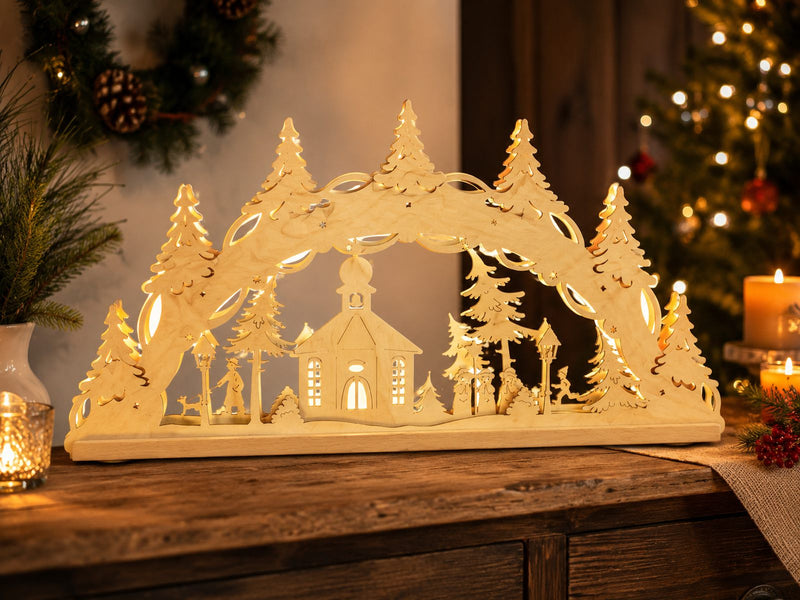 Original Erzgebirge Holz Lichterbogen "Seiffener Kirche" 55 cm | 13002 - Schwibbogen