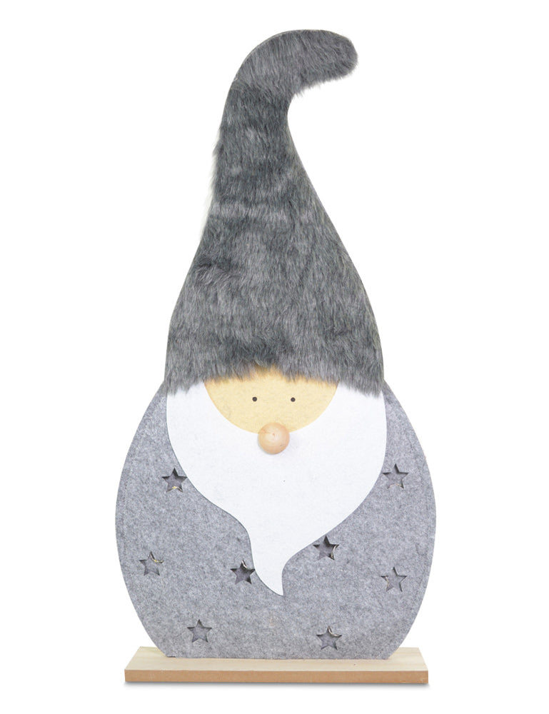LED Holz Wichtel Dekofigur "Santa" 60 cm Grau | 10138 - Adventsdekoration