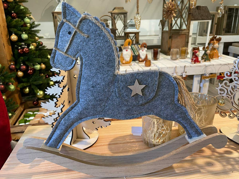 Deko Holz Schaukelpferd 36 x 30 cm Grau | 10489 - Nostalgische Weihnachtsdekoration