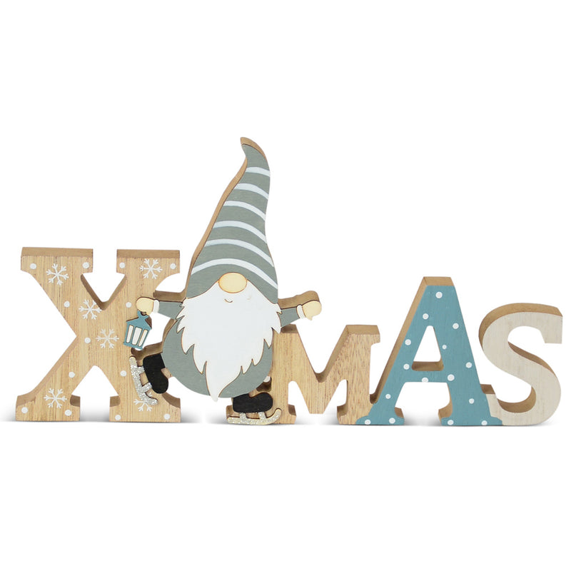 Holzschriftzug Xmas | Blau Grau mit Schnee-Effekt | 28×14,5 cm | 10286