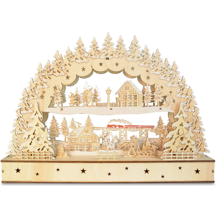 Schwibbogen "Dorflandschaft mit Zug" 45 x 32 cm - LED Fensterleuchter mit Timer | 76119