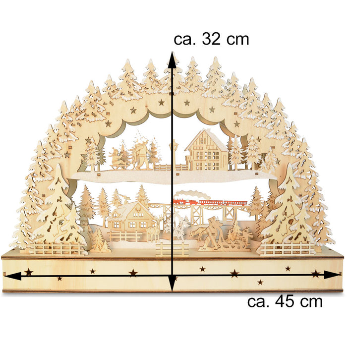 Schwibbogen "Dorflandschaft mit Zug" 45 x 32 cm - LED Fensterleuchter mit Timer | 76119