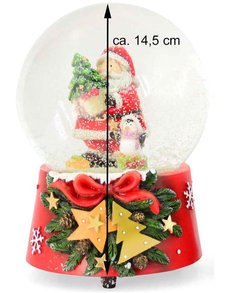 Spieluhr Schneekugel "Weihnachtsmann mit Pinguin" 14,5 cm | 74845 - Adventsdekoration