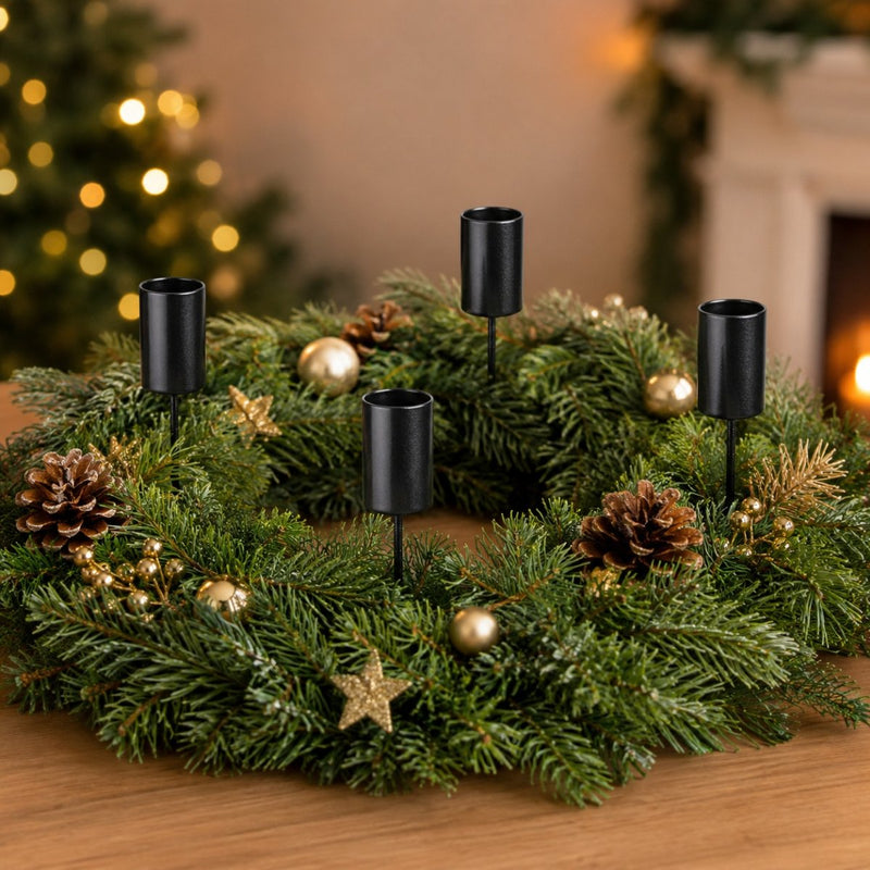 Stabkerzenhalter für Adventskranz und Gesteck 4 Stück 23mm 10862 | Schwarz