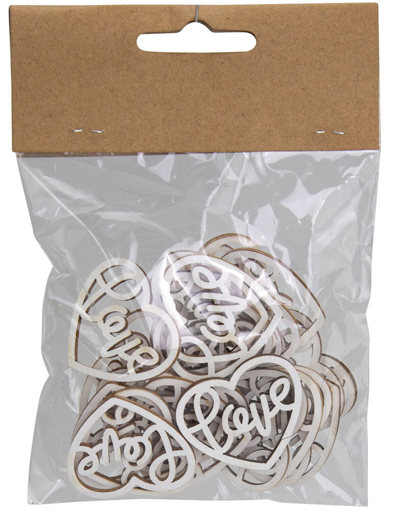 Holz Streudeko Herzen "Love" 24 Stck. - Ø 3 cm | 08272 Hochzeit Tischdekoration