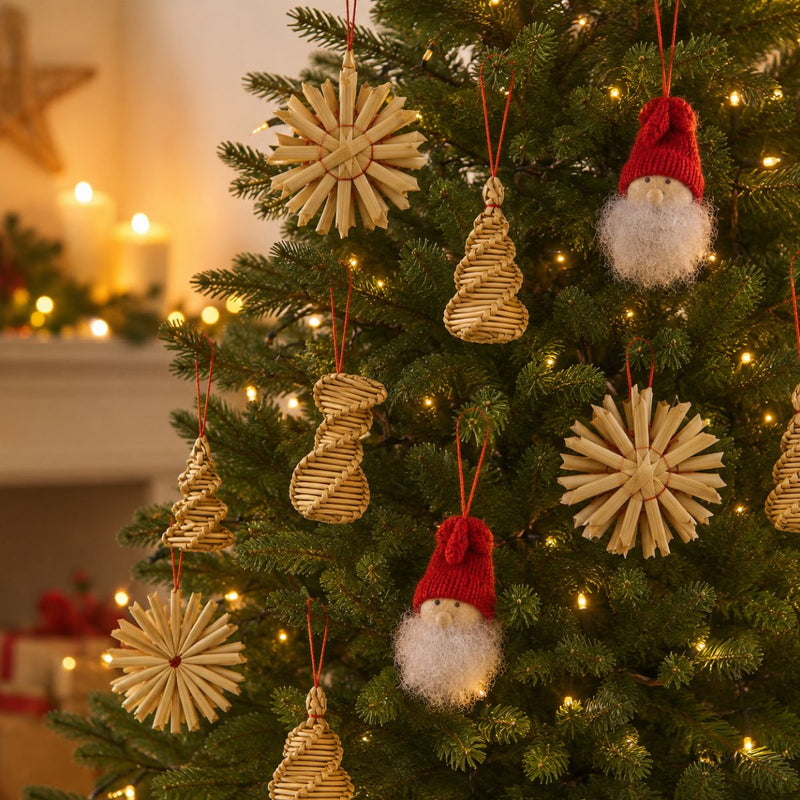 Strohartikel Hänger 12er Set | 6x6 cm | Natur | Weihnachtsbaum  |  12803