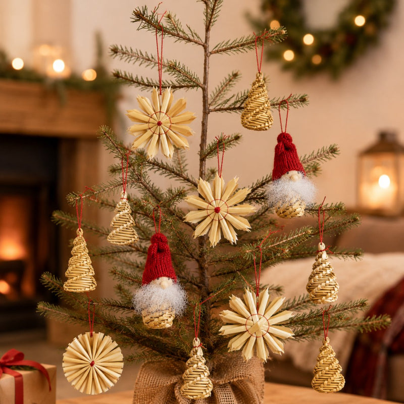 Strohartikel Hänger 12er Set | 6x6 cm | Natur | Weihnachtsbaum  |  12803