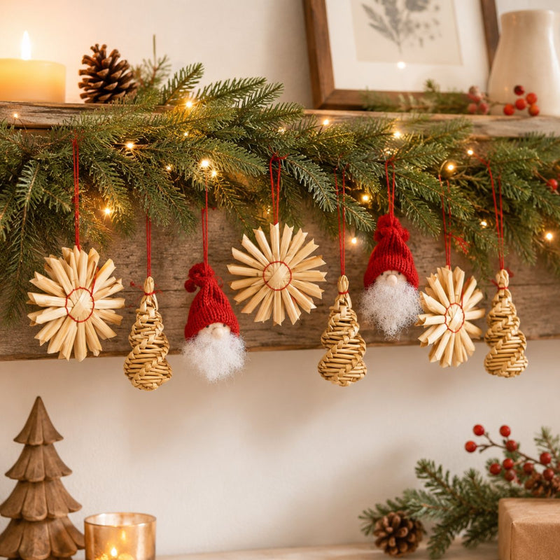 Strohartikel Hänger 12er Set | 6x6 cm | Natur | Weihnachtsbaum  |  12803