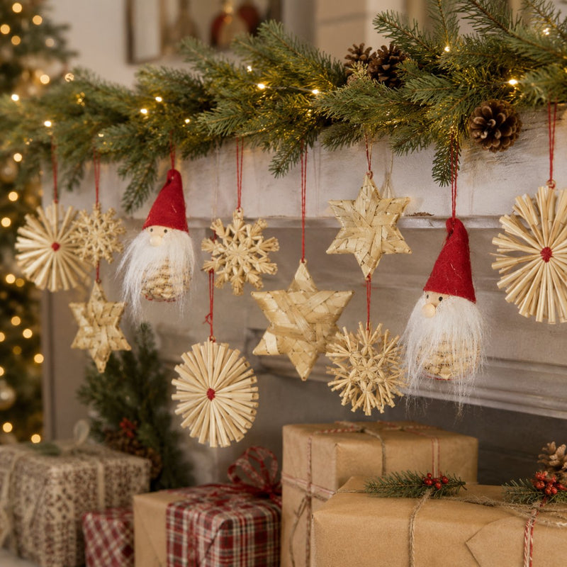 Strohartikel Hänger 12er Set | 6x6 cm | Natur | Weihnachtsbaum | 12810