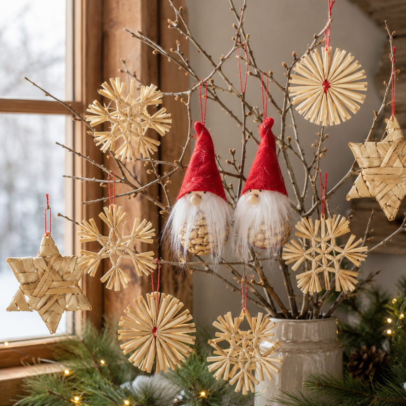 Strohartikel Hänger 12er Set | 6x6 cm | Natur | Weihnachtsbaum | 12810