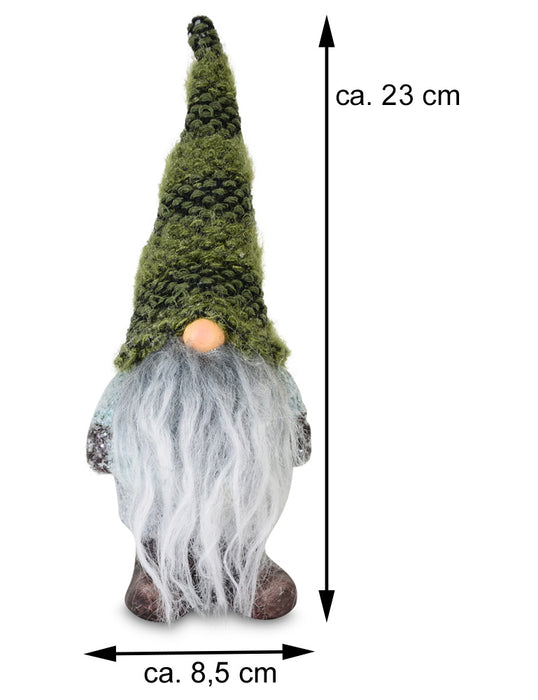 Riffelmacher Deko Wichtel mit Strickmütze | Grün & Grau | Polyresin Figur 11,5×10×19 cm | Weihnachtsdeko mit langem Bart | 10496