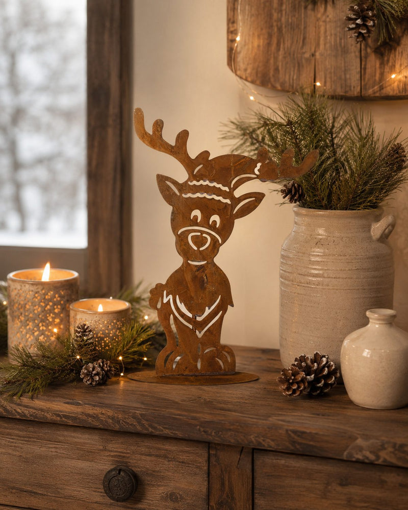 Deko-Elch Metall stehend | Bronze Braun | 32,5×10×48 cm | 12656
