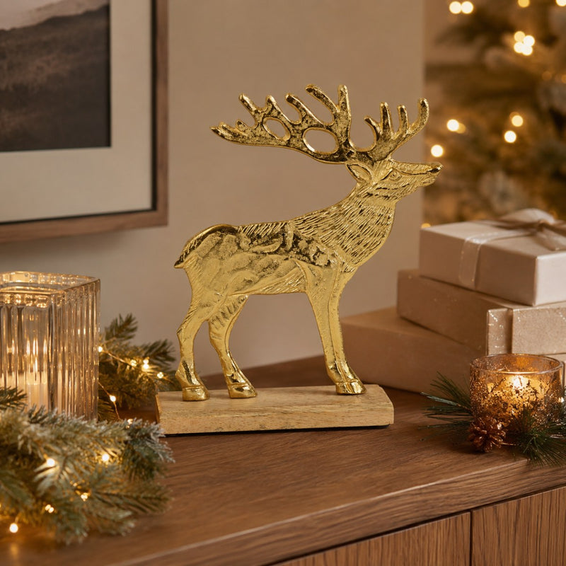 Riffelmacher Deko Elch zum Stellen | Aluminium | 25 x 6,5 cm | Gold | 24762