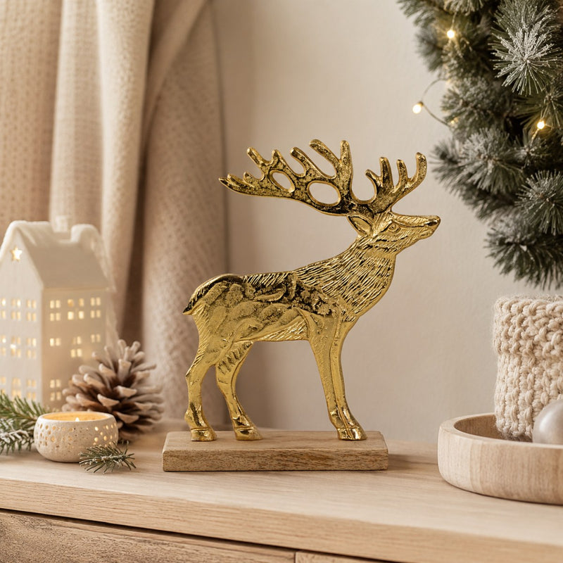 Riffelmacher Deko Elch zum Stellen | Aluminium | 25 x 6,5 cm | Gold | 24762