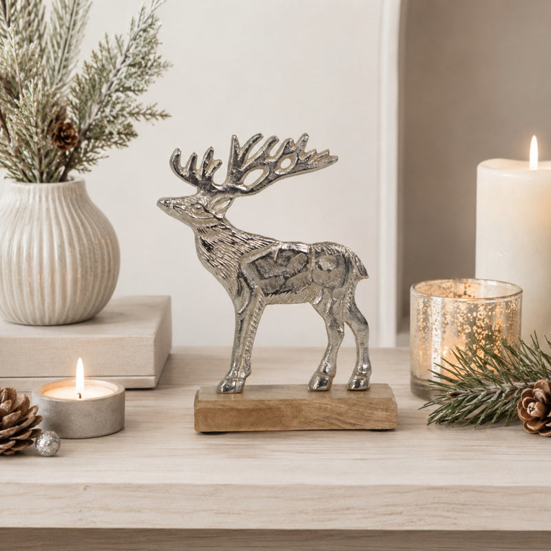 Riffelmacher Elch Figur silber | 16x5 cm | Aluminium | Weihnachtsdeko zum Stellen | winterlich festlich modern | Dekofigur Tisch Fenster | 24769