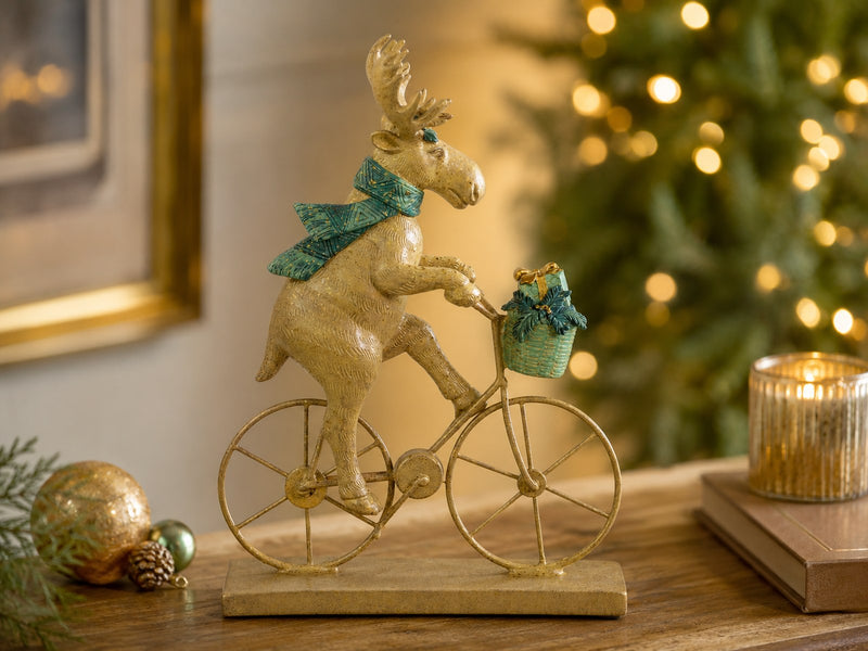 Elch auf Fahrrad | Polyresin braun | 17 x 25 cm | Winter- & Tischdeko | 22500
