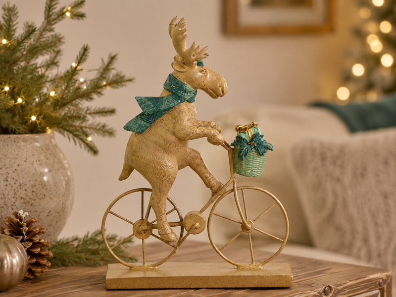 Elch auf Fahrrad | Polyresin braun | 17 x 25 cm | Winter- & Tischdeko | 22500