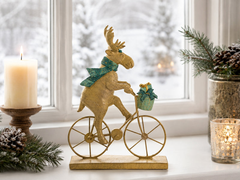 Elch auf Fahrrad | Polyresin braun | 17 x 25 cm | Winter- & Tischdeko | 22500