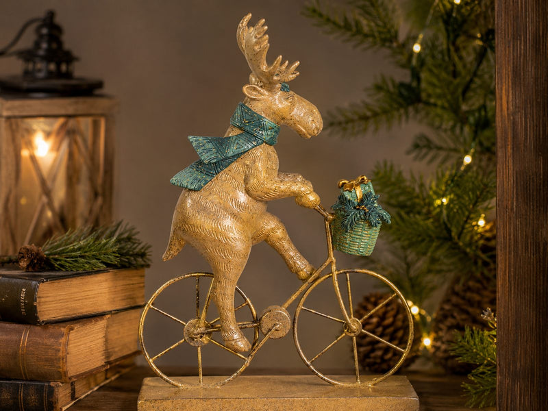 Elch auf Fahrrad | Polyresin braun | 17 x 25 cm | Winter- & Tischdeko | 22500