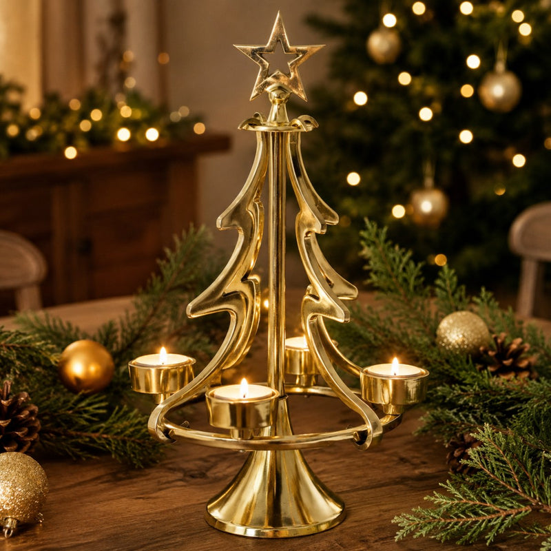 Riffelmacher Kerzenständer Weihnachtsbaum - Gold 22 x 37 cm | 24168 - Adventsdekoration