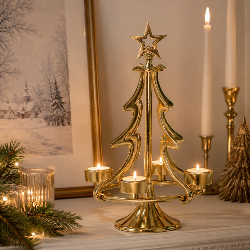 Riffelmacher Kerzenständer Weihnachtsbaum - Gold 22 x 37 cm | 24168 - Adventsdekoration