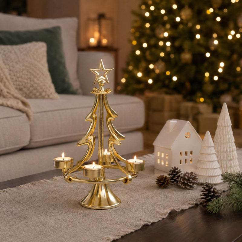 Riffelmacher Kerzenständer Weihnachtsbaum - Gold 22 x 37 cm | 24168 - Adventsdekoration