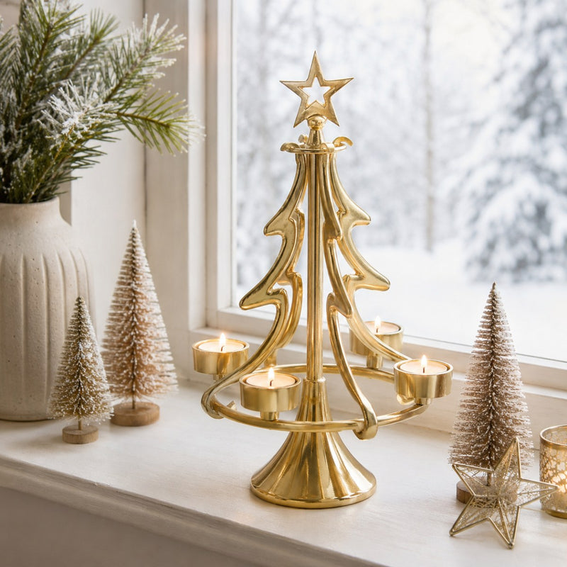 Riffelmacher Kerzenständer Weihnachtsbaum - Gold 22 x 37 cm | 24168 - Adventsdekoration