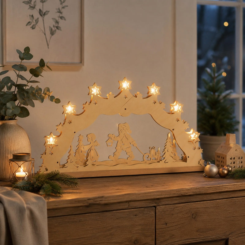 Original Erzgebirge Lichterbogen "Weihnachtsmann mit Engel" 55 cm | 13001