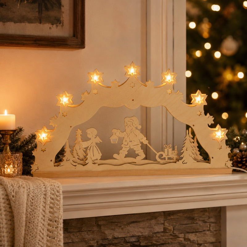 Original Erzgebirge Lichterbogen "Weihnachtsmann mit Engel" 55 cm | 13001