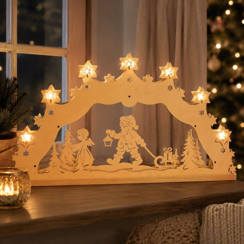 Original Erzgebirge Lichterbogen "Weihnachtsmann mit Engel" 55 cm | 13001