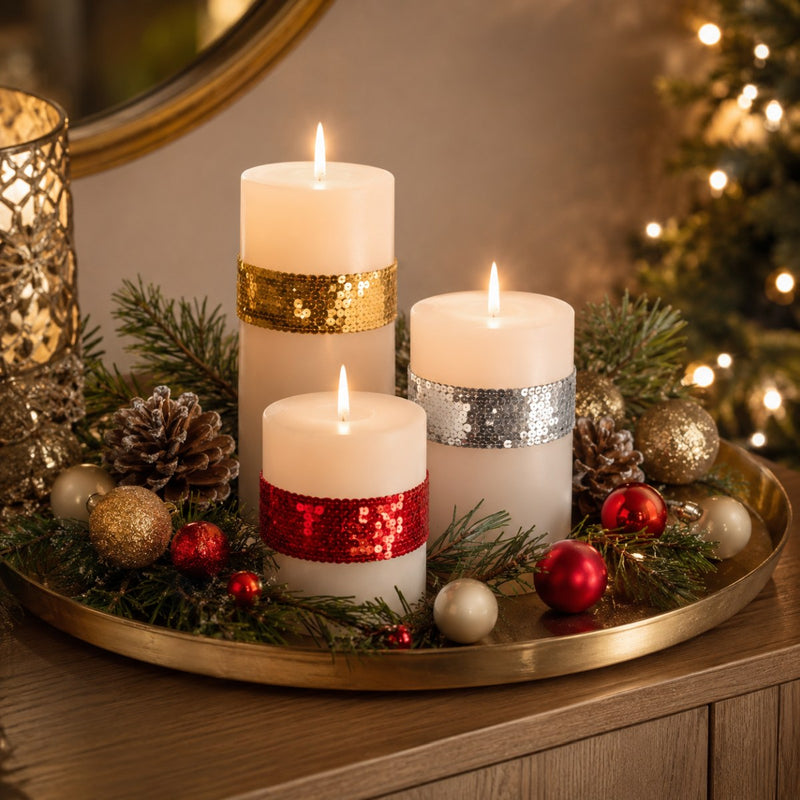 Paillettenband 3er Set | 5mm x 3m | Gold/Silber/Rot