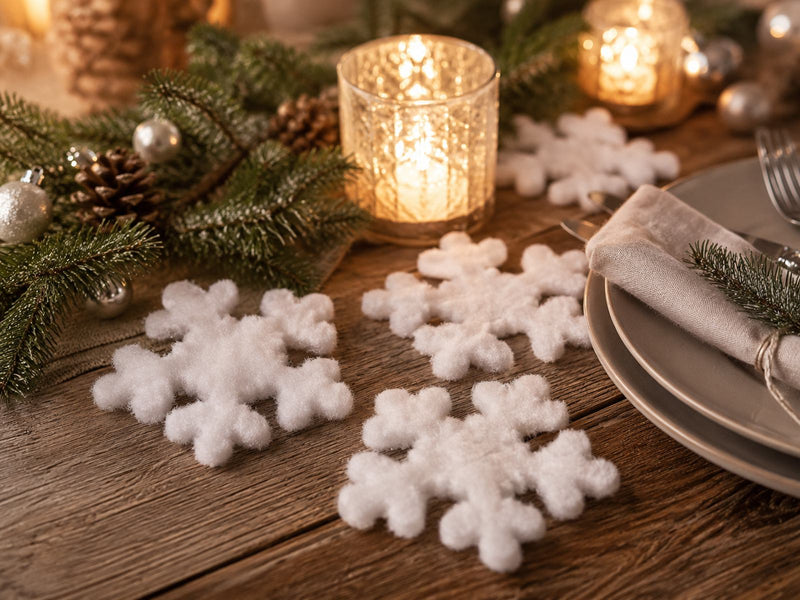 Schneeflocke Schneewatte 4er Set | Weiß | 11x2 cm | Tischdeko Weihnachten | 68310
