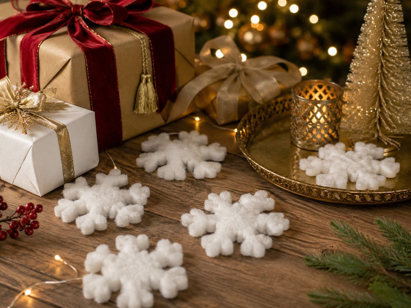 Schneeflocke Schneewatte 4er Set | Weiß | 11x2 cm | Tischdeko Weihnachten | 68310
