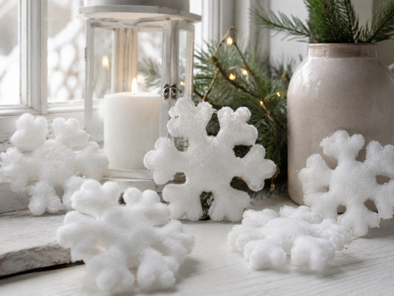 Schneeflocke Schneewatte 4er Set | Weiß | 11x2 cm | Tischdeko Weihnachten | 68310