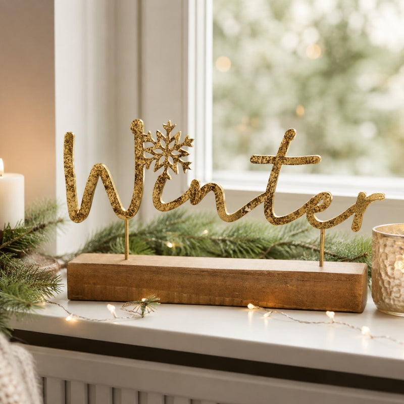 Riffelmacher Schriftzug auf Holzsockel "Winter" 29 x 17 cm 18822 - Gold