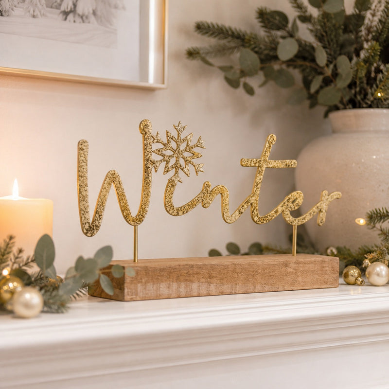 Riffelmacher Schriftzug auf Holzsockel "Winter" 29 x 17 cm 18822 - Gold