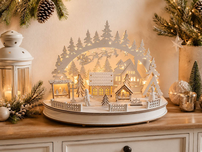 Riffelmacher LED Schwibbogen "Weihnachtsmarkt" mit Timer 36 x 25cm - 76516 | Weiß