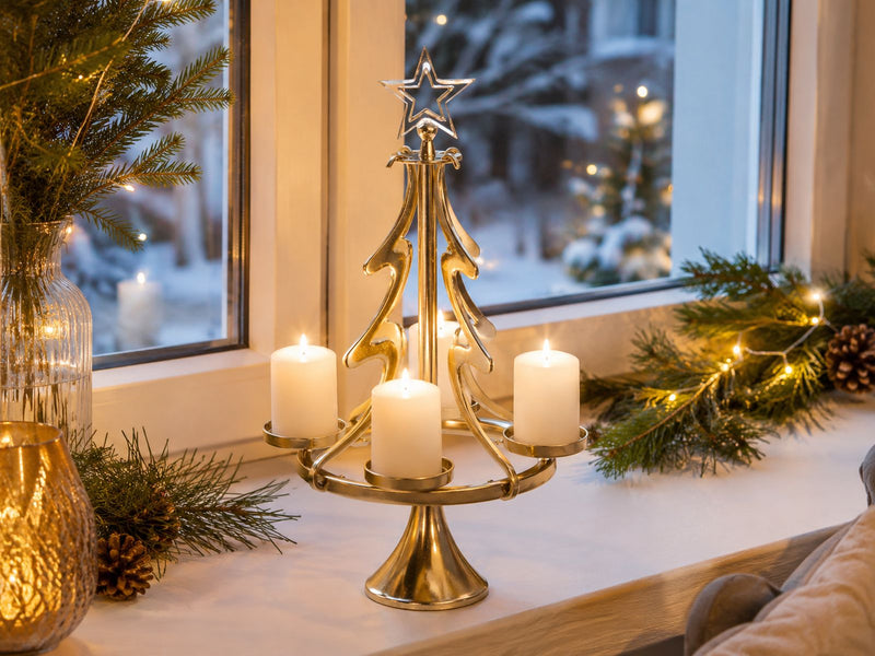 Riffelmacher Kerzenständer Weihnachtsbaum - Gold 32 x 56 cm | 24169 - Adventsdekoration
