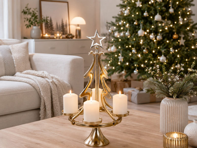 Riffelmacher Kerzenständer Weihnachtsbaum - Gold 32 x 56 cm | 24169 - Adventsdekoration